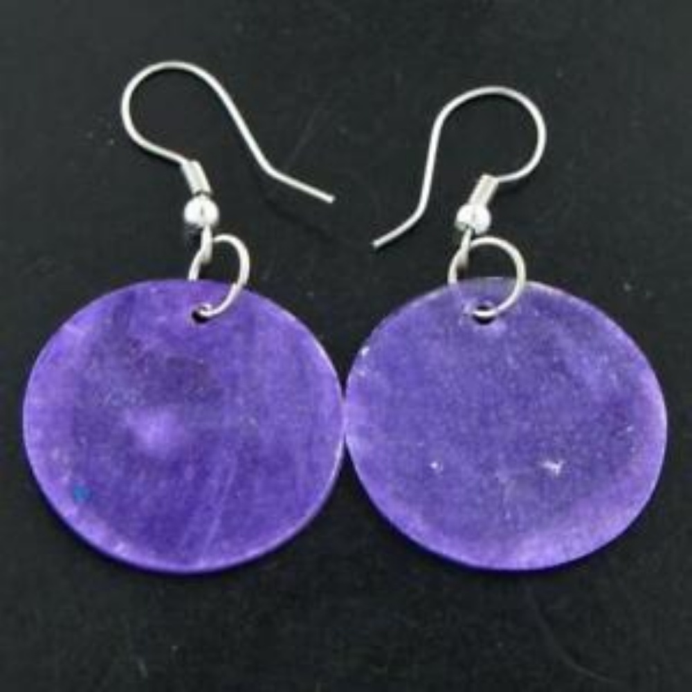 Capiz Shell Sterling Silver Purple Gem Earrings